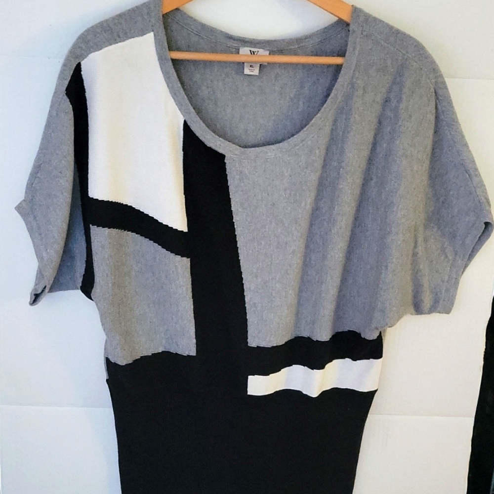 Worthington Womens Short Sleeve scoop neck top XL Grey/Black/Cream